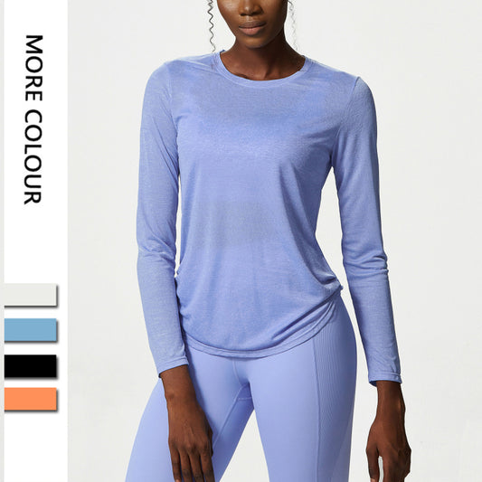 Long Sleeve Yoga Shirt Women Side Pleated Loose Workout Gym Top