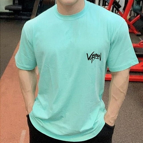 New Men's T Shirt Gym Bodybuilding Clothing Short Sleeve Men Fashion