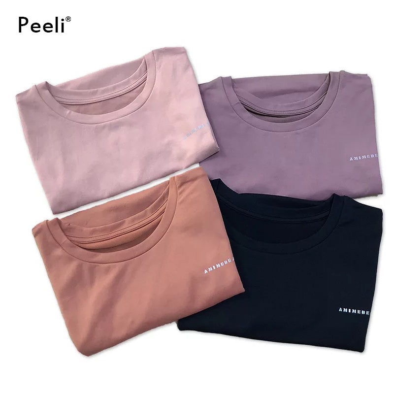 Peeli Women Yoga Top Seamless Sport T Shirts Fitness Clothes Short