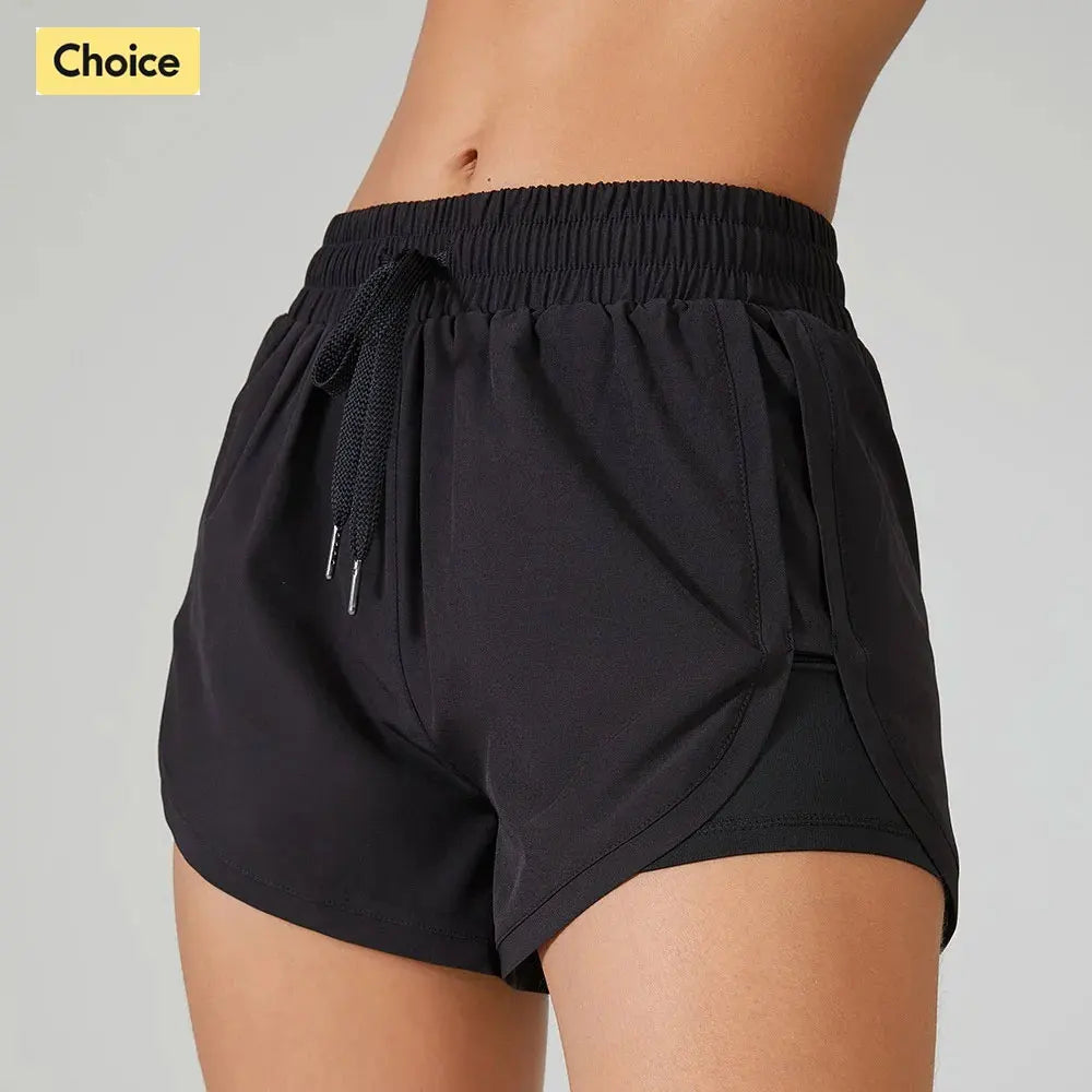 2 in 1 Yoga Shorts Women Fitness Elastic Summer Running Workout Short