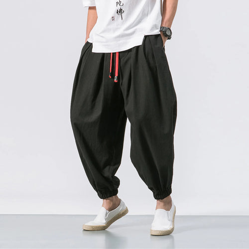 FGKKS New Oversize Men Loose Harem Pants Autumn Chinese Linen